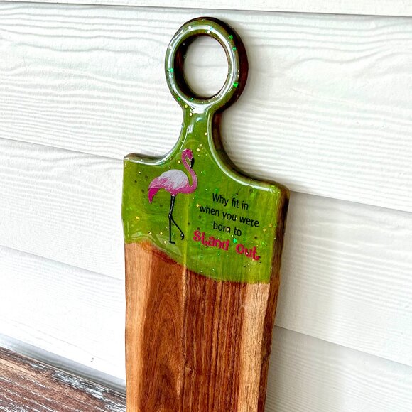 Other - Flamingo Stand Out Resin Wooden Cutting Board Charcuterie Board Handle Acacia